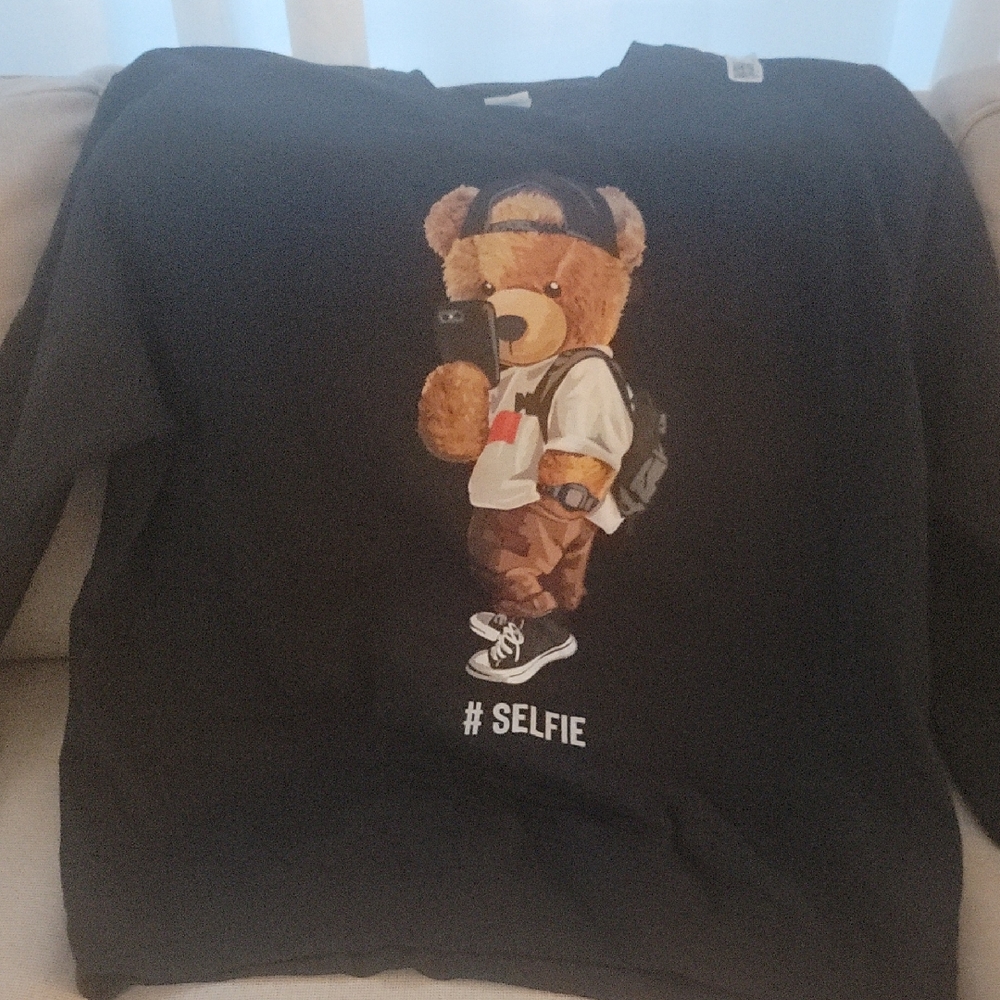 Black Sweatshirt with Bear Graphic
